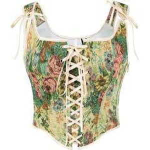 Scarlet Darkness Floral Tapestry Corset Top Lace Up Bustier Regency Cottage